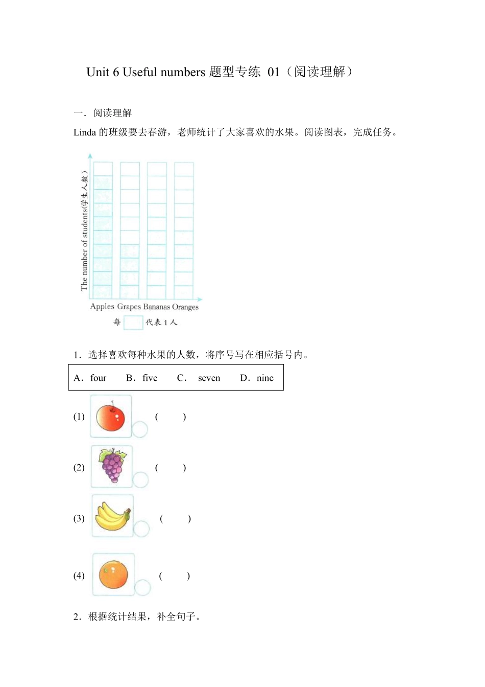 Unit 6 Useful numbers题型专练 阅读理解人教PEP版2024英语含答案(1).pdf_第1页