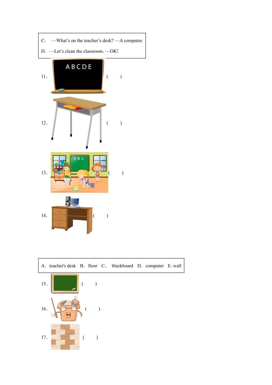 Unit1Myclassroom题型专练匹配人教PEP版英语四年级上册含答案.pdf_第2页