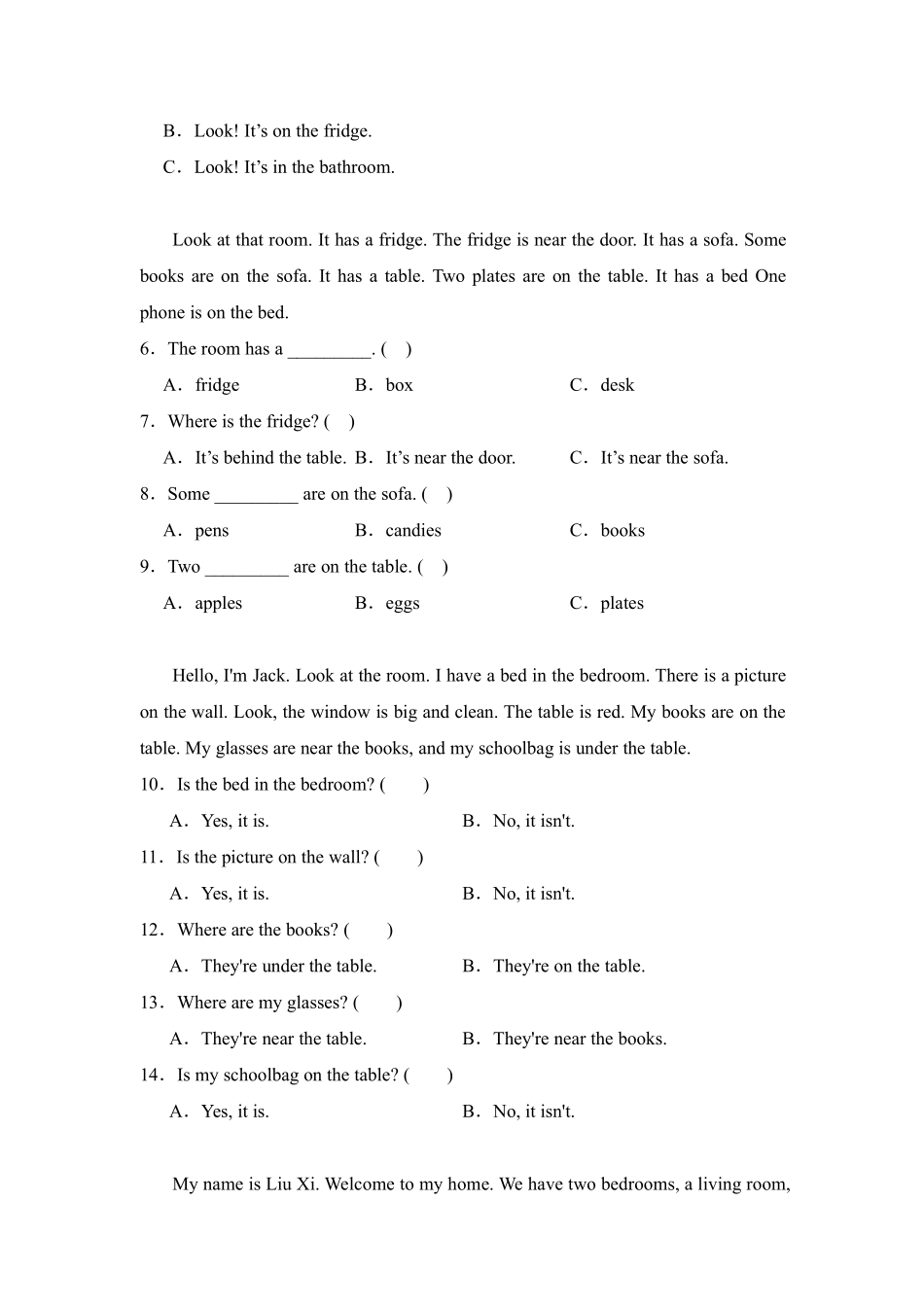 Unit4Myhome题型专练阅读理解人教PEP版英语四年级上册含答案1.pdf_第2页