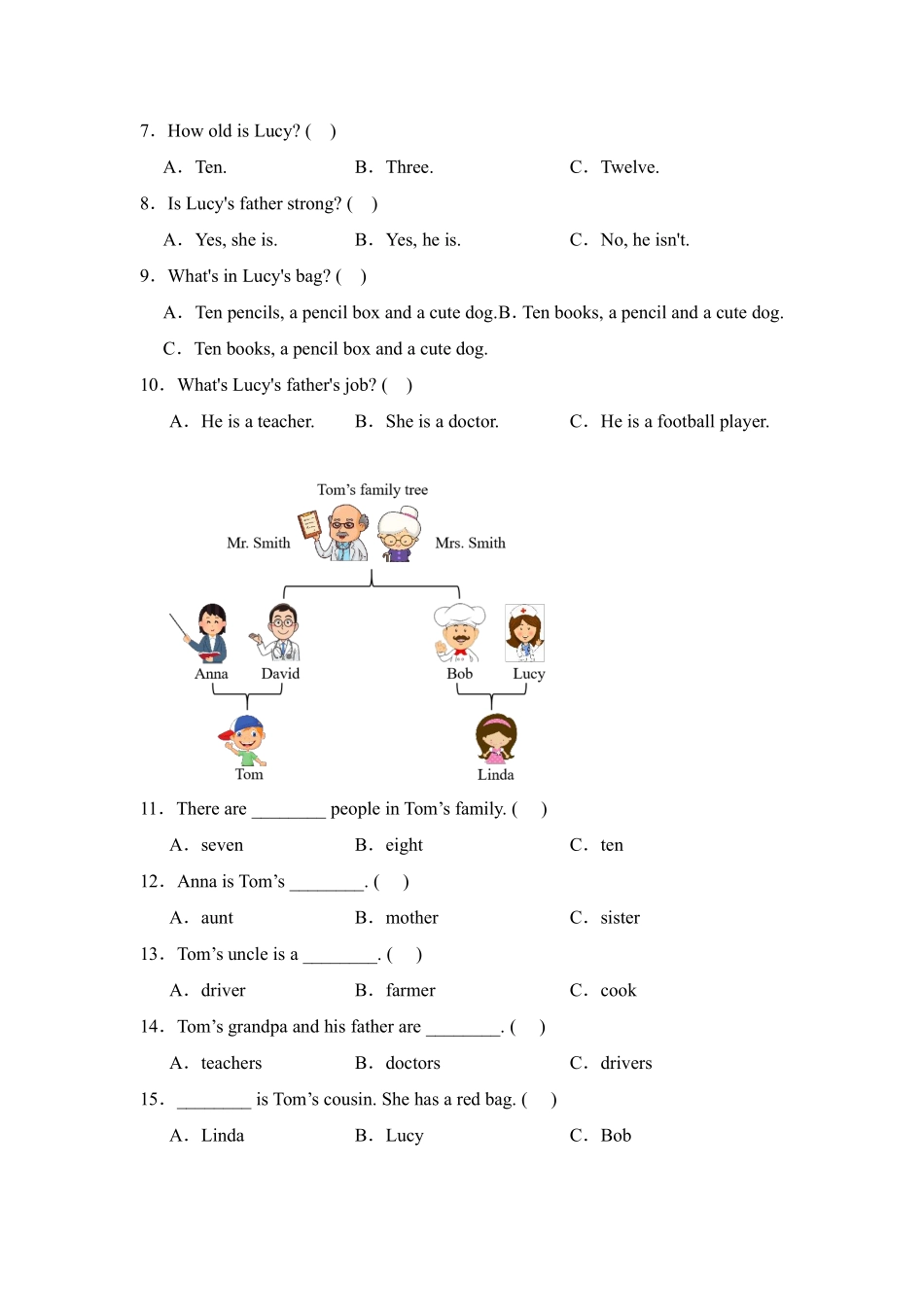 Unit6Meetmyfamily题型专练阅读理解人教PEP版英语四年级上册含答案1.pdf_第2页