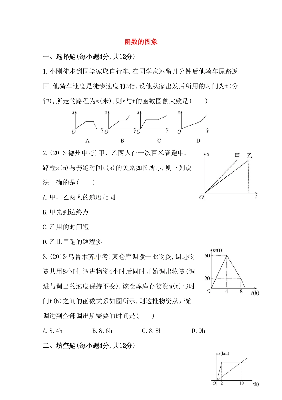 八年级数学下册知识点汇聚测试卷：函数的图象初级测试含详解含答案.pdf_第1页