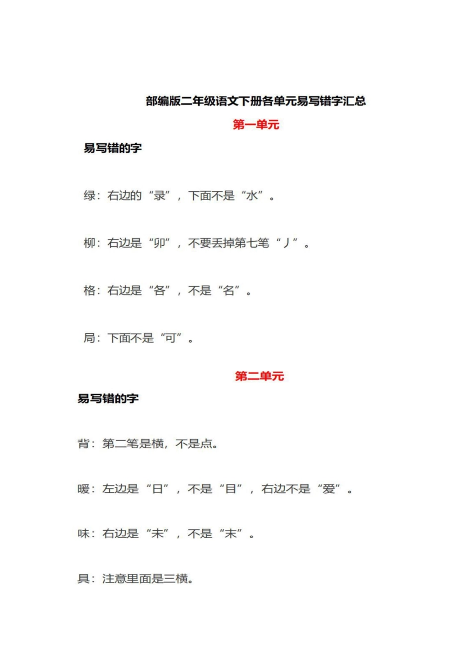部编二年级语文下册各单元易写错字汇总.pdf_第1页