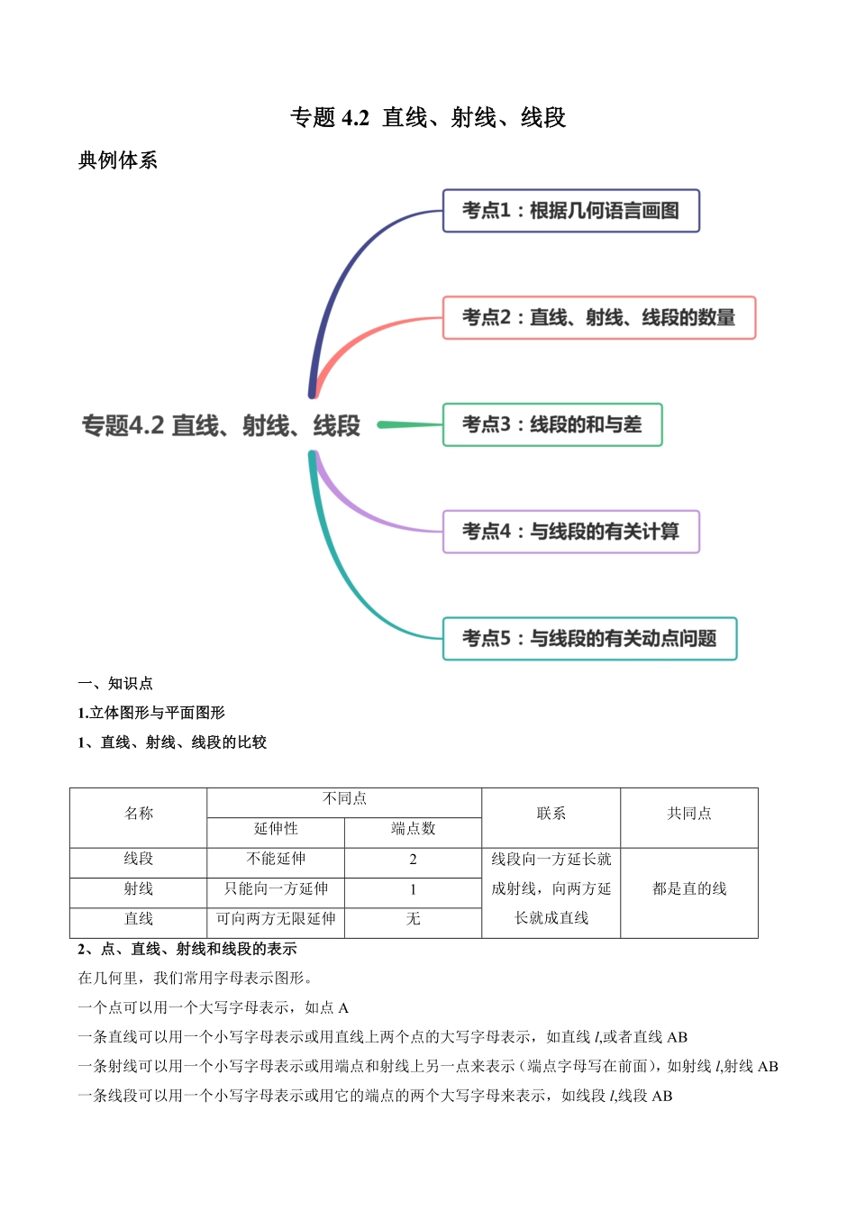 部编数学七年级上册4.2直线、射线、线段讲练解析版人教版含答案.pdf_第1页
