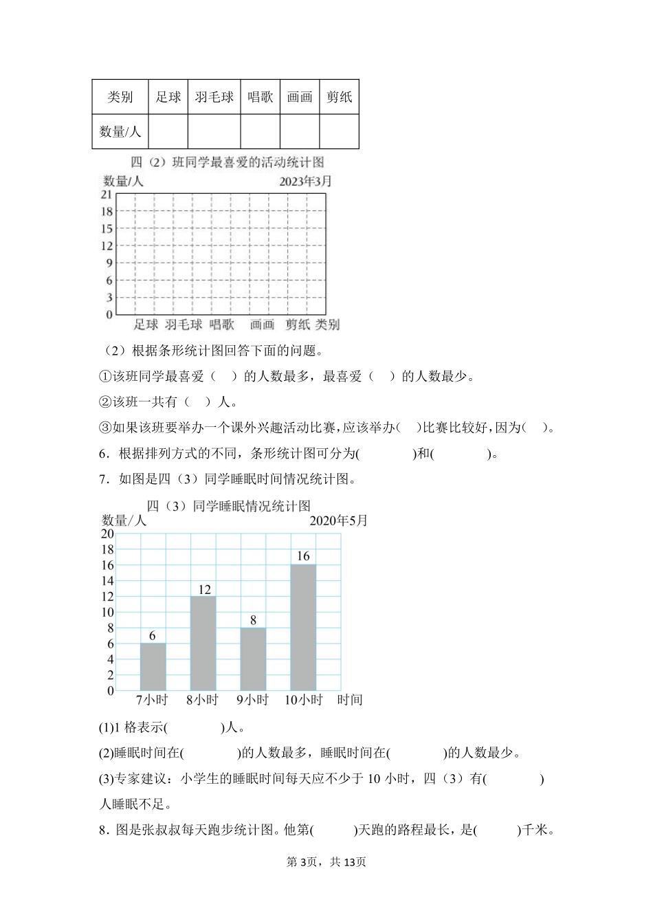 第7章条形统计图题型专练02-人教版数学四年级上册测试练习试卷含答案.pdf_第3页