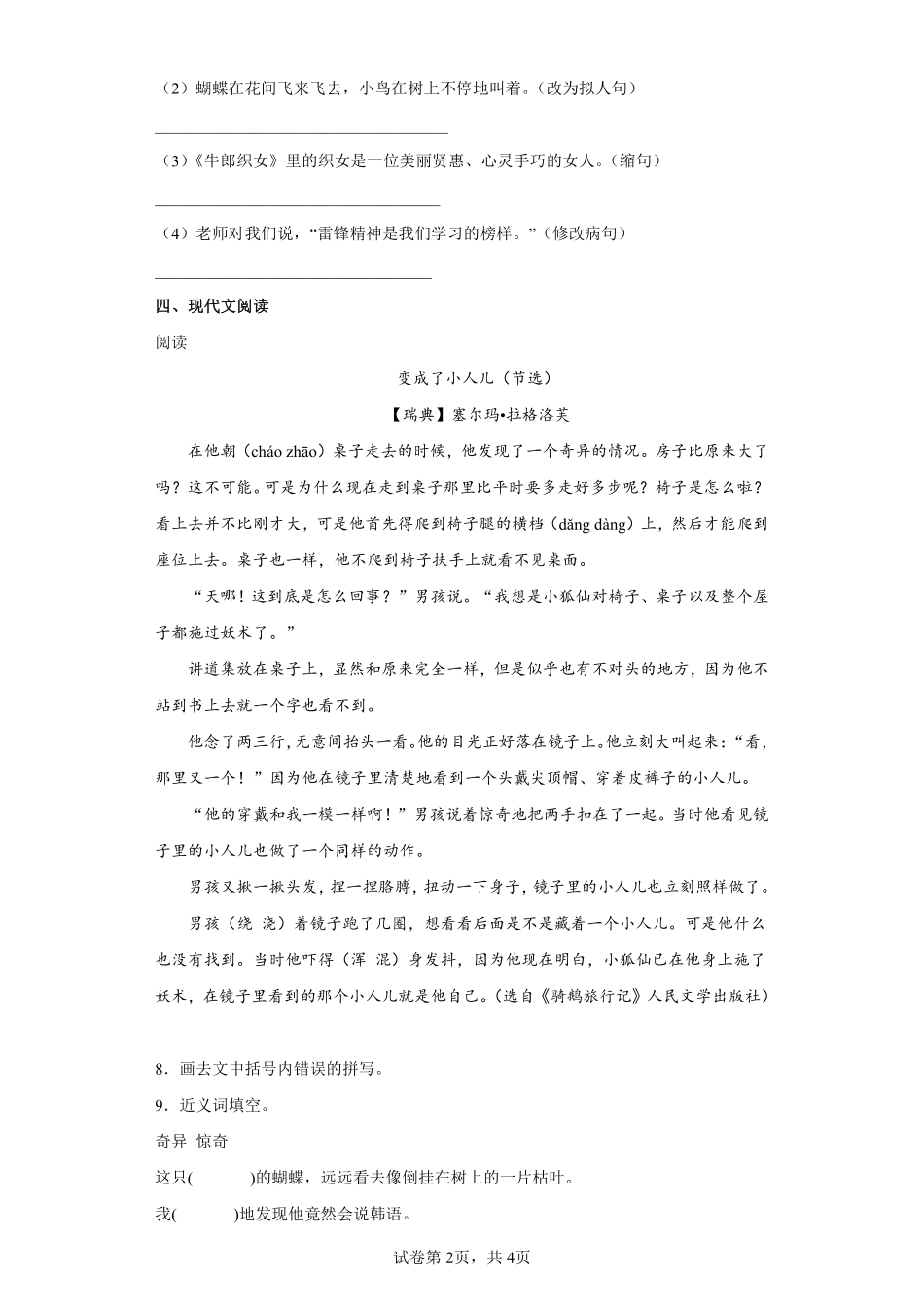 六年级下册语文部编版 骑鹅旅行记节选课时练习含答案.pdf_第2页
