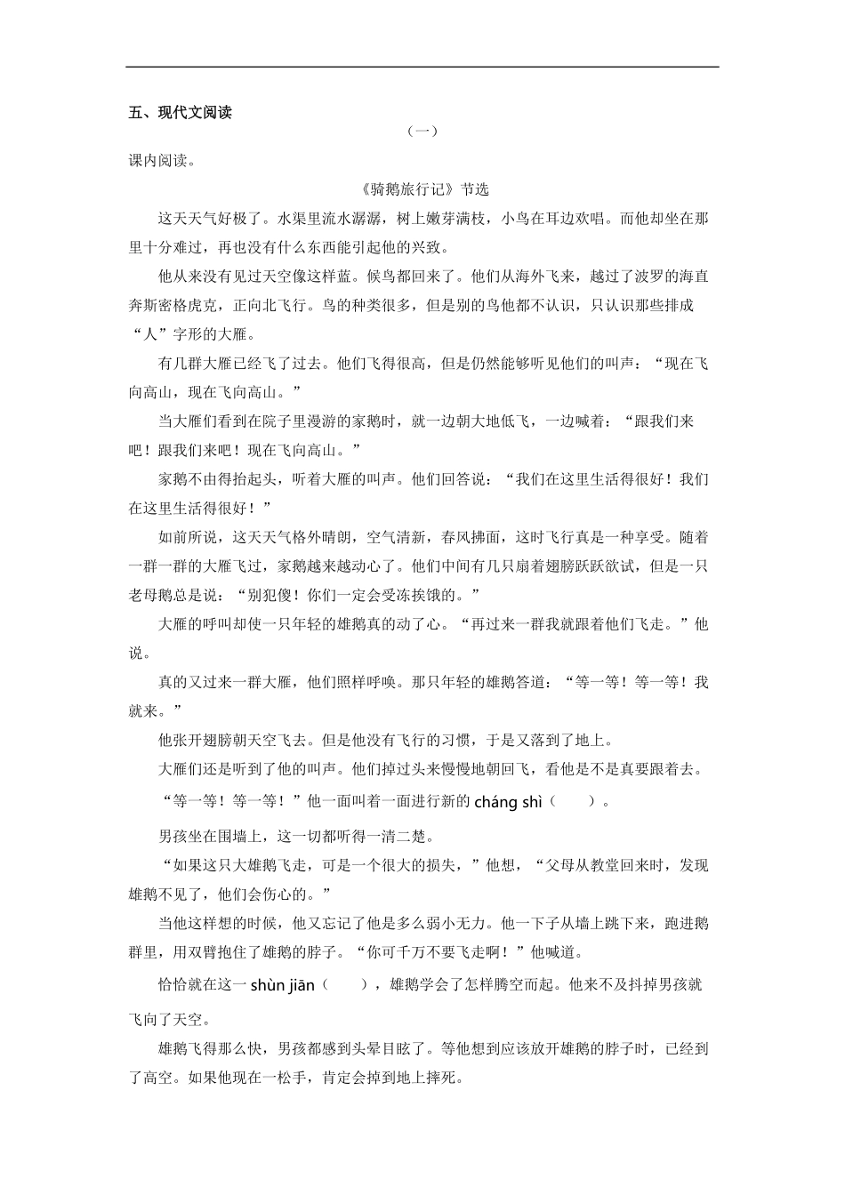 六年级下册语文部编版课后作业骑鹅旅行记节选 -试卷配答案.pdf_第3页