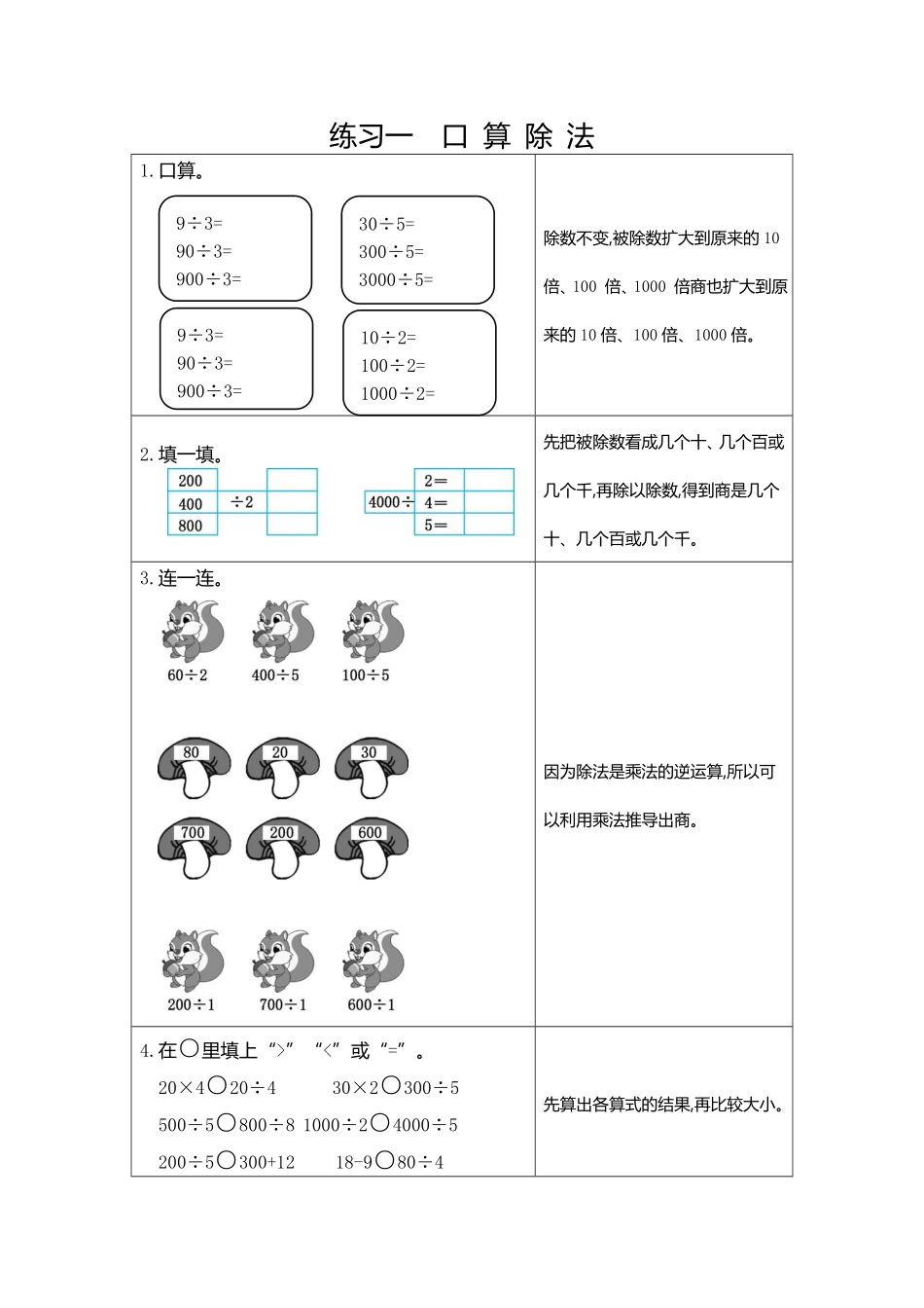 人教版三年级数学下册 期末复习1  练习一  口算除法 含答案.pdf_第1页