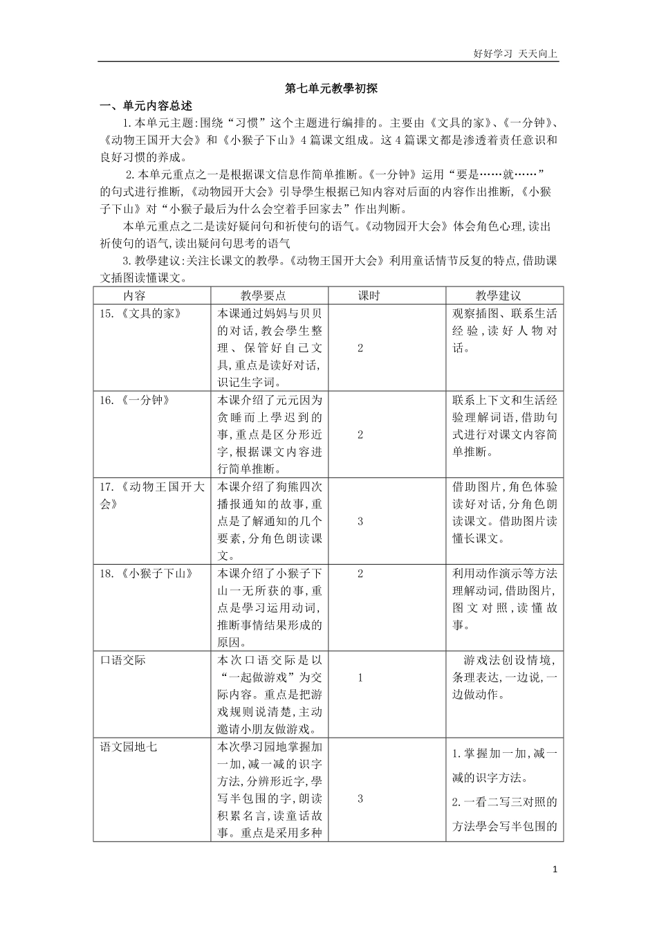 人教部编版小学语文一年级下册-第七单元教学初探-试卷含答案.pdf_第1页