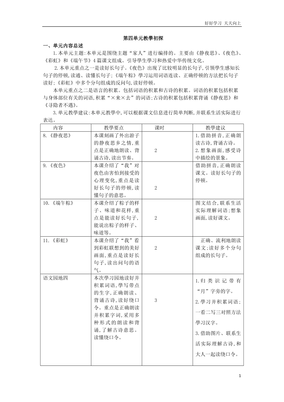 人教部编版小学语文一年级下册-第四单元教学初探-试卷含答案.pdf_第1页