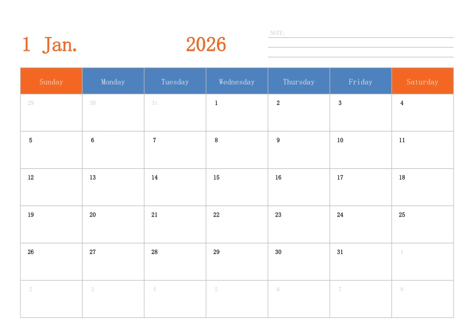 日历表2026年日历英文版横向排版周日开始.pdf_第1页