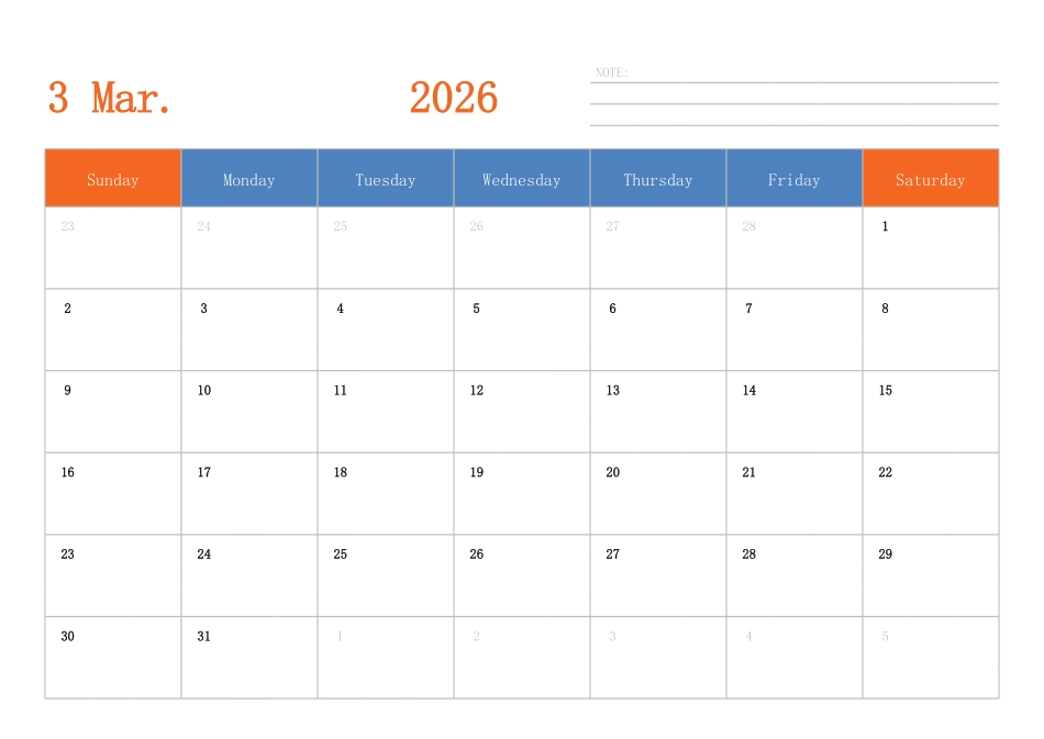 日历表2026年日历英文版横向排版周日开始.pdf_第3页