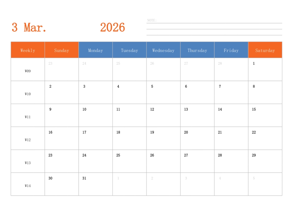 日历表2026年日历英文版横向排版周日开始带周数.pdf_第3页