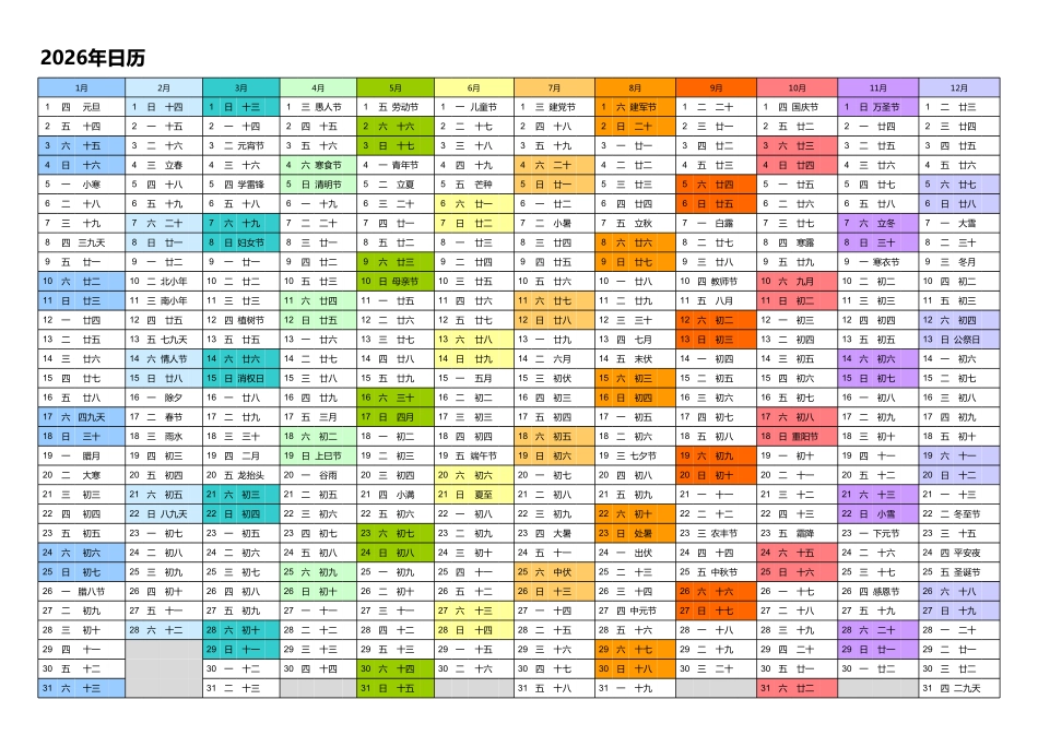 日历表2026年日历中文版带农历彩色系列1.pdf_第1页