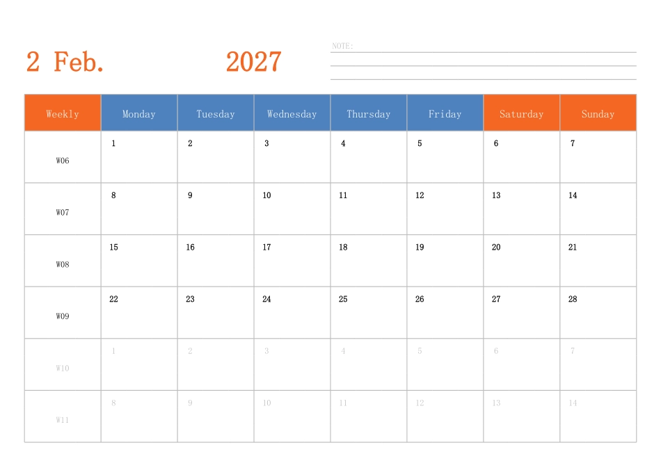 日历表2027年日历英文版横向排版周一开始带周数.pdf_第2页