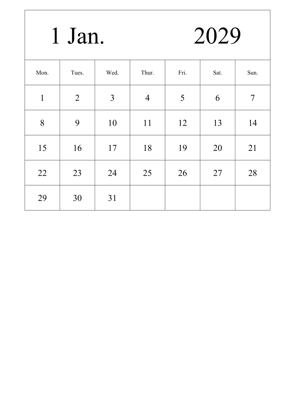 日历表2029年日历英文版纵向排版周一开始2.pdf_第1页