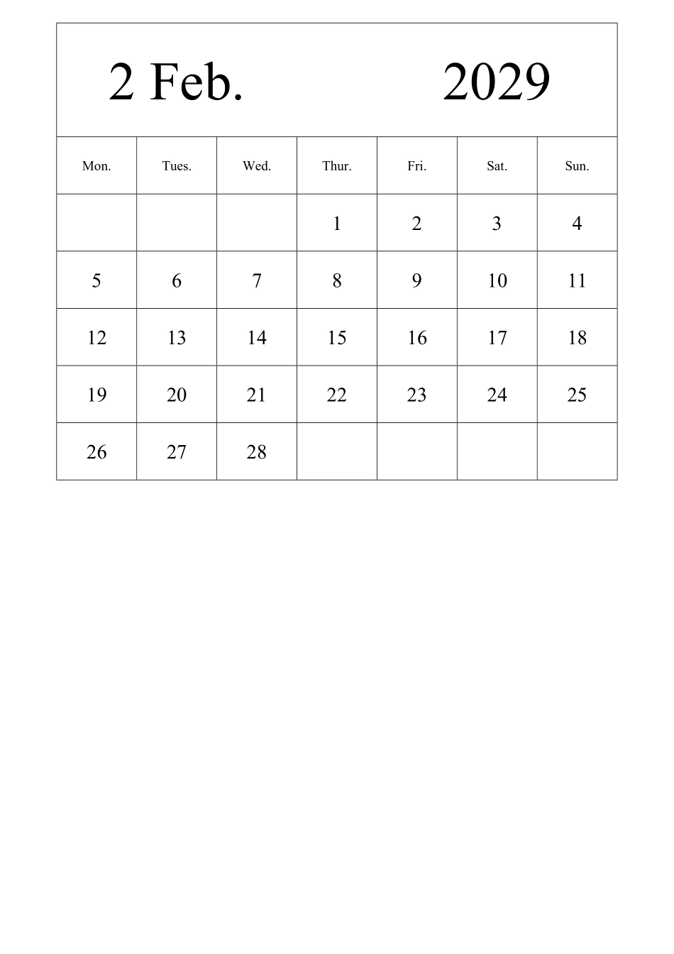 日历表2029年日历英文版纵向排版周一开始2.pdf_第2页