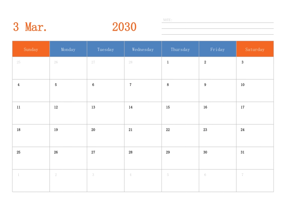 日历表2030年日历英文版横向排版周日开始.pdf_第3页