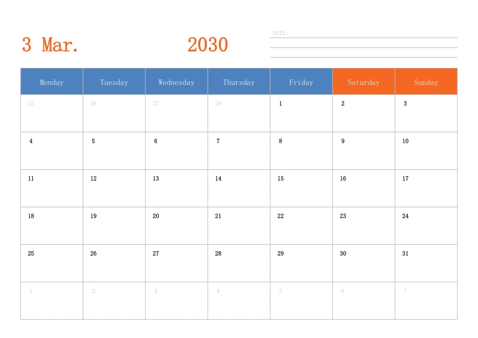日历表2030年日历英文版横向排版周一开始.pdf_第3页
