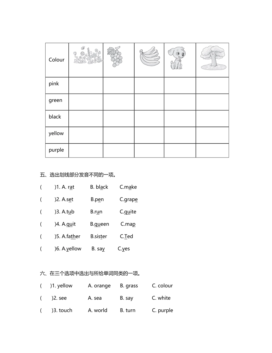 三年级上册单元测试卷人教PEP版2024版新教材Unit 5 The colourful world含答案.pdf_第2页