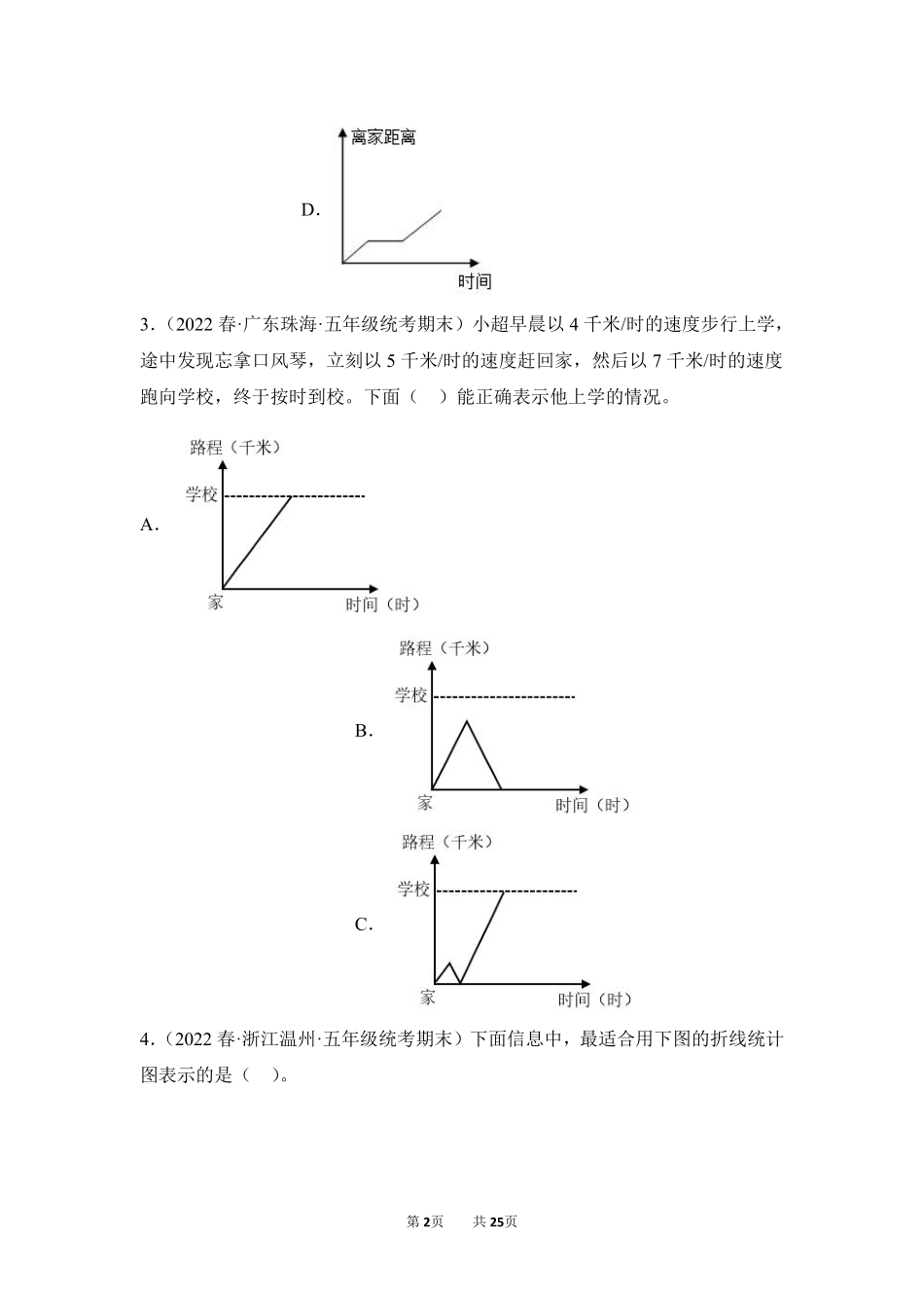 数学人教版五年级下册期末复习真题汇编卷07折线统计图测试练习试卷含答案.pdf_第2页