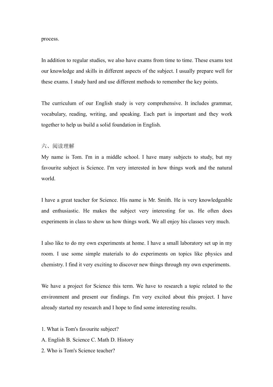 英语人教版20247年级上册 Unit 4 My Favourite Subject Secti (5)含答案.pdf_第3页