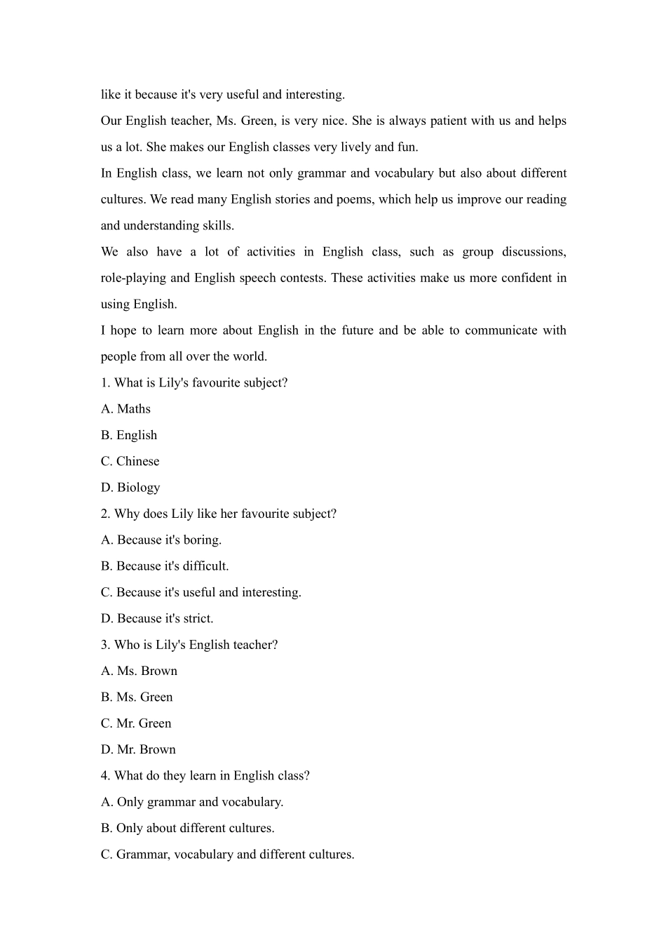 英语人教版20247年级上册 Unit 4 My Favourite Subject Secti (11)含答案.pdf_第3页