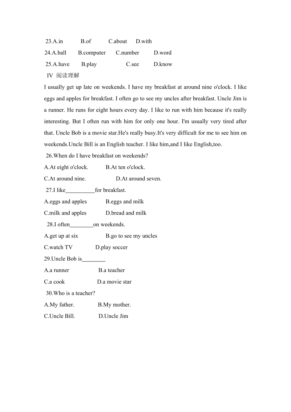 英语人教版20247年级上册Unit6ADayintheLifeSection7含答案.pdf_第3页
