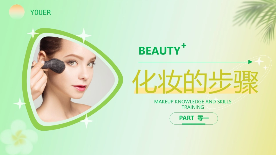 绿色女模特背景的化妆知识技巧培训模板.pptx_第3页