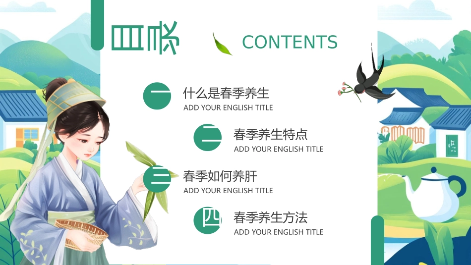 绿色清新中国风背景的“春养生正当时”养生知识介绍模板.pptx_第2页