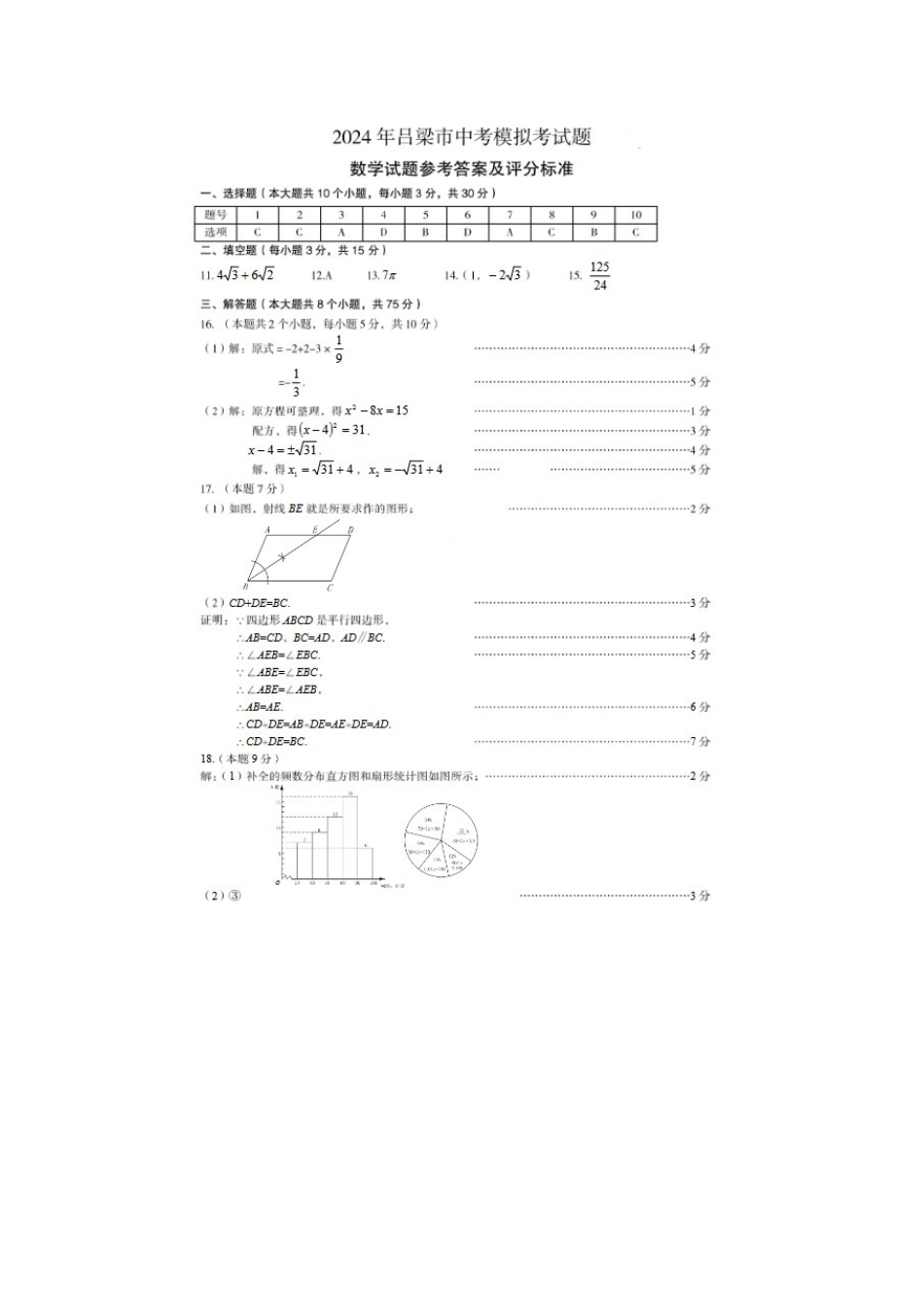 【2024年中考】【数学】2024年吕梁市中考模拟考试答案.docx_第1页