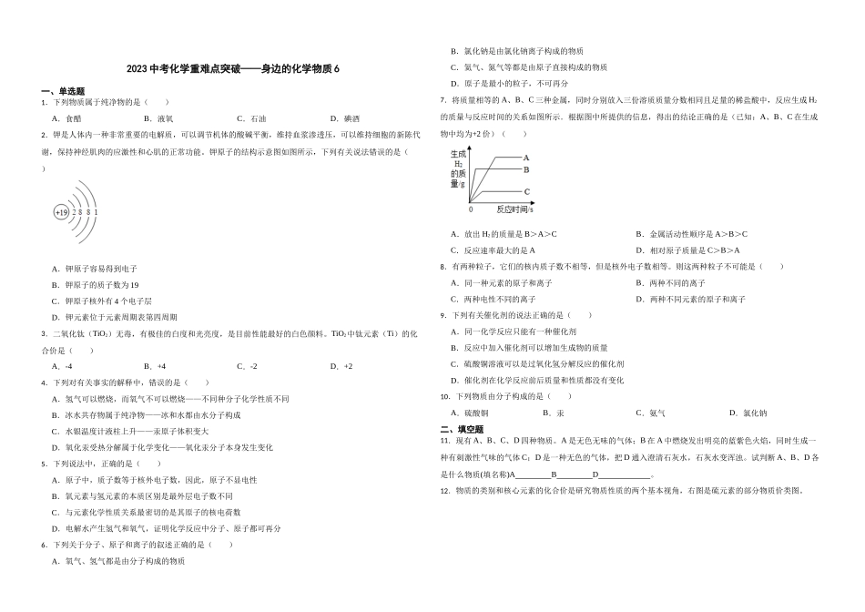 【一轮复习】中考化学专题训练2023年中考化学重难点突破——身边的化学物质6.docx_第1页