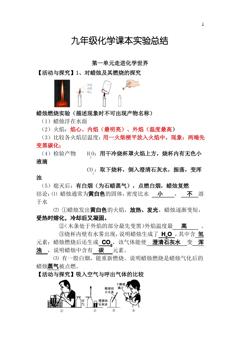 【中考化学知识点梳理】初三化学实验题总结归纳.pdf_第1页