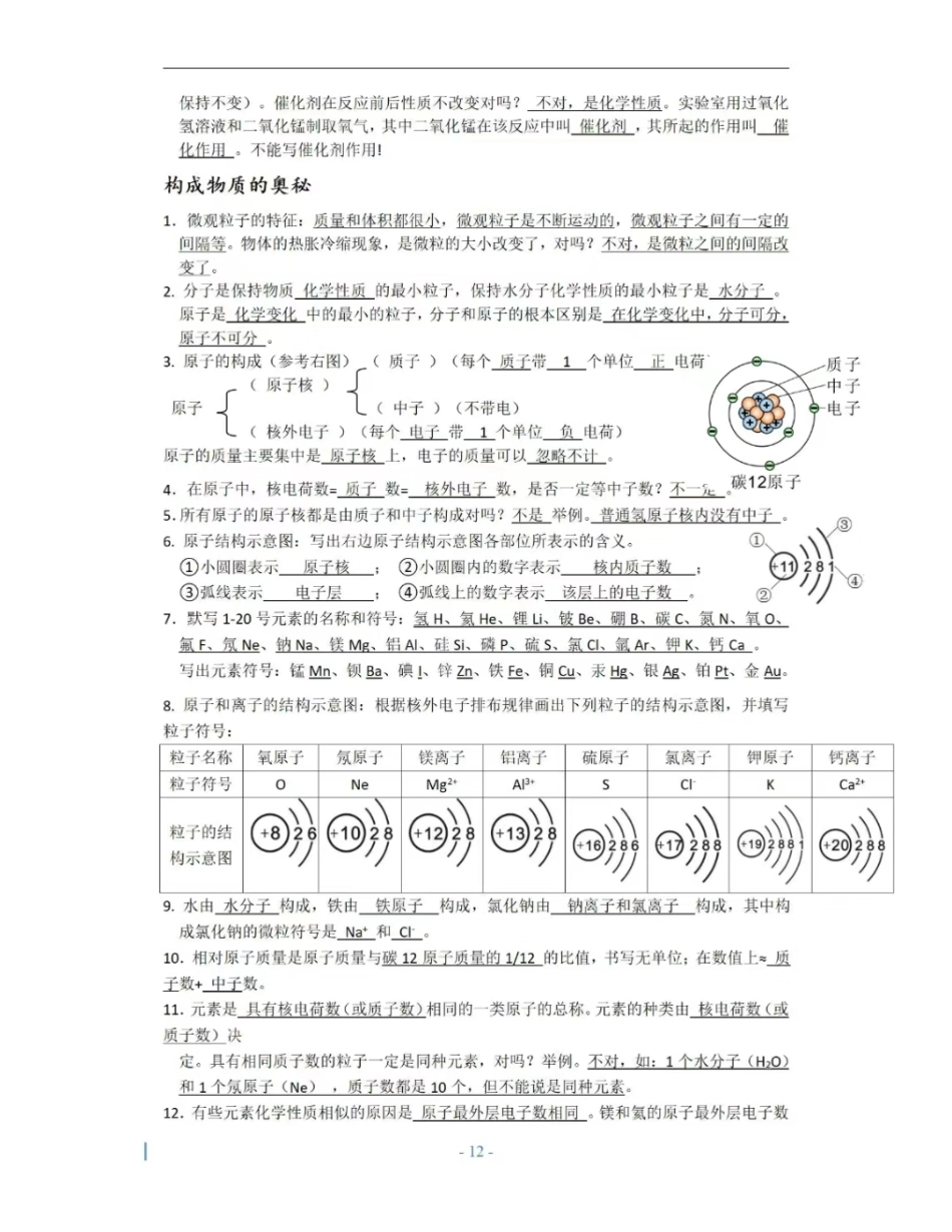 【中考化学知识点梳理】初中化学默写版答案解析.pdf_第2页