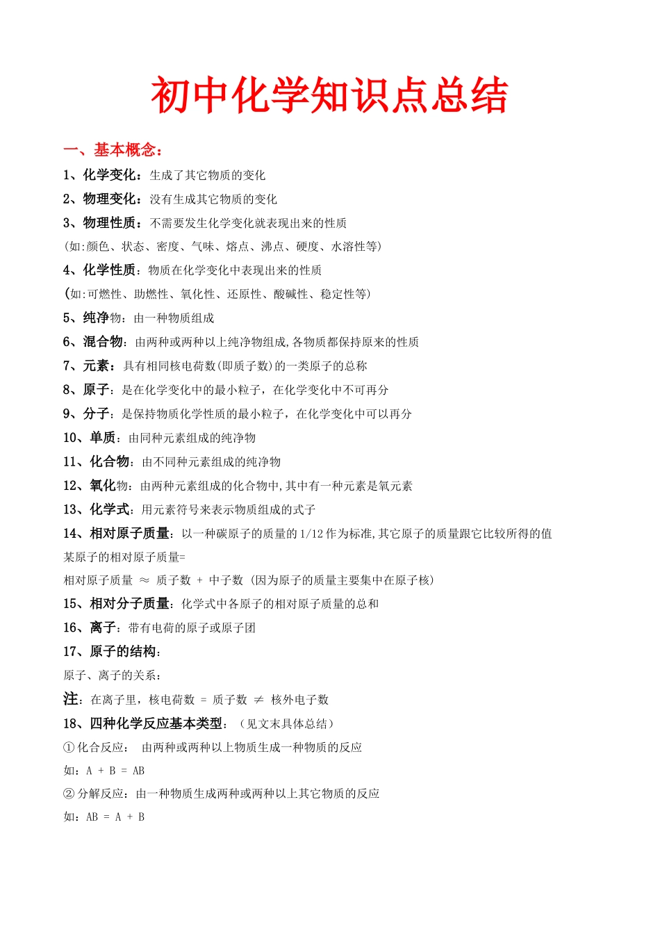 【中考化学知识点梳理】初中化学知识点总结(大全).doc_第1页