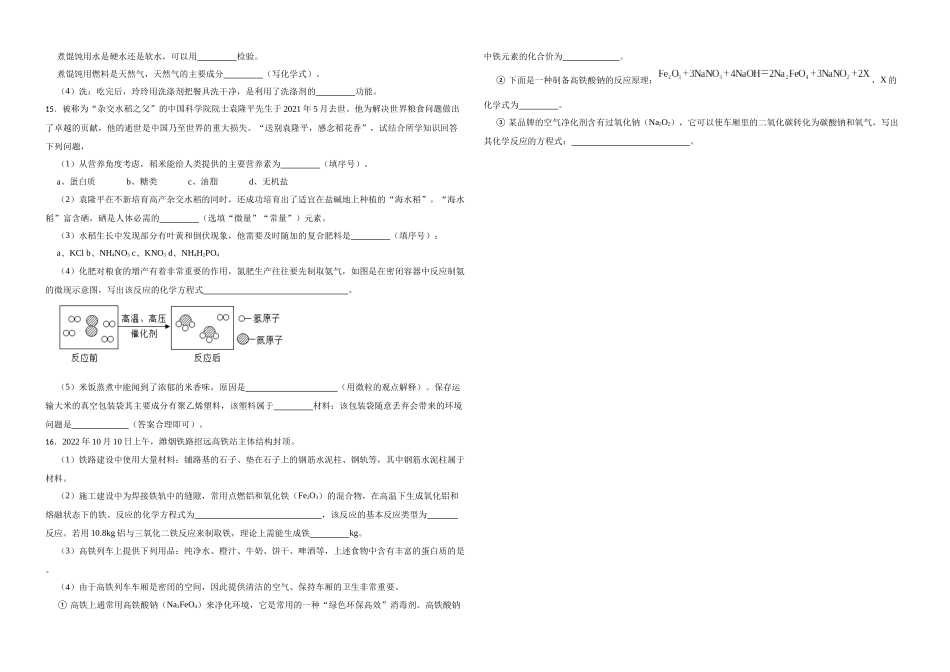 2023年中考化学专题训练——化学与社会发展（四）.docx_第2页