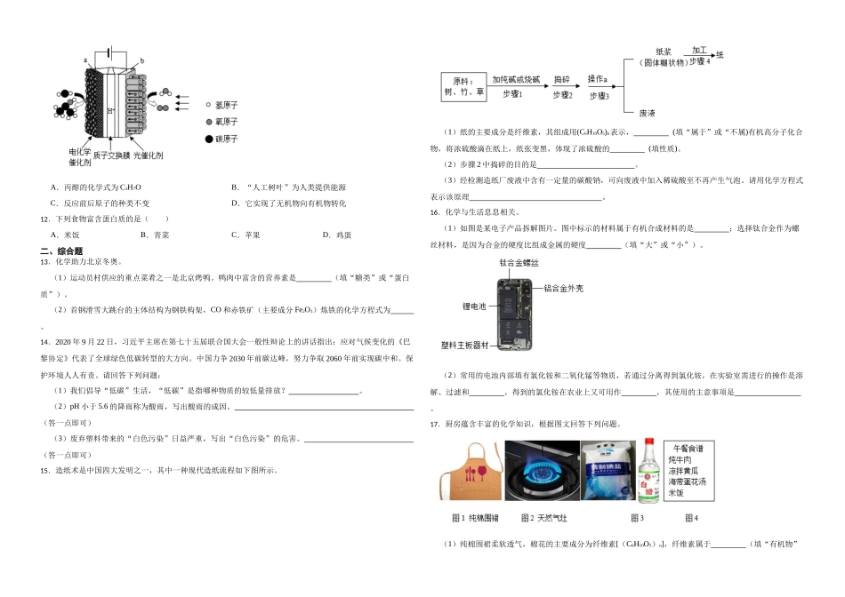 2023年中考化学专题训练——化学与社会发展（五）.docx_第2页