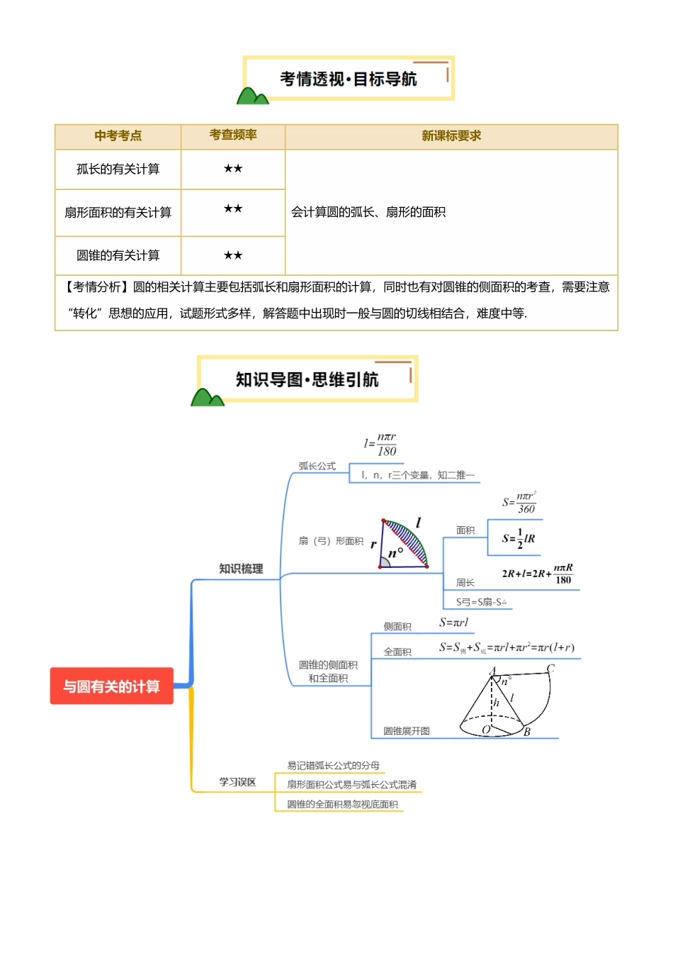 2025年中考数学一轮讲练测-第29讲 与圆有关的计算(讲义，2考点+1命题点11种题型(含5种解题技巧))(原卷版).docx_第2页