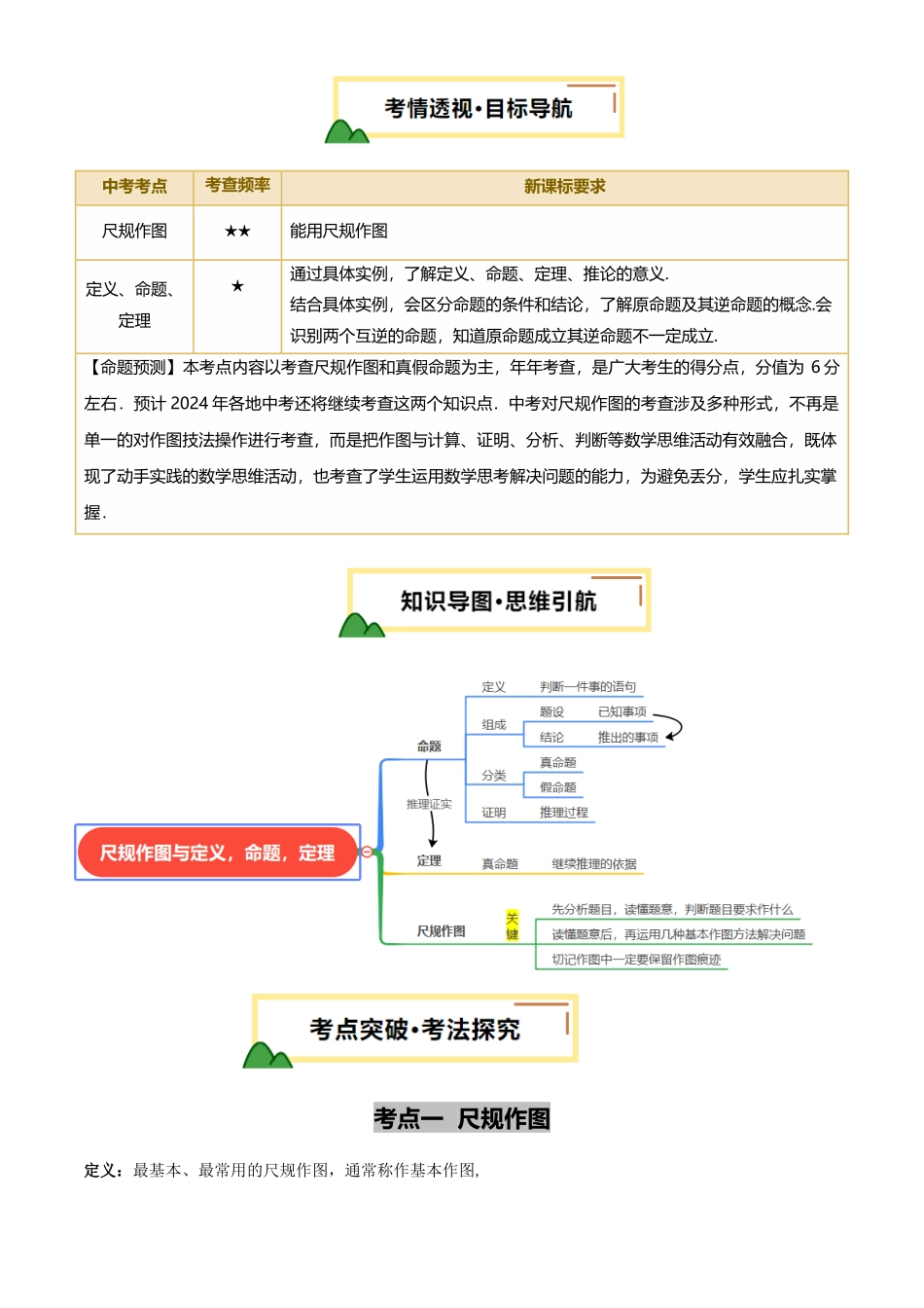 2025年中考数学一轮讲练测-第30讲 尺规作图与定义、命题、定理(讲义，2考点+2命题点18种题型)(解析版).docx_第2页