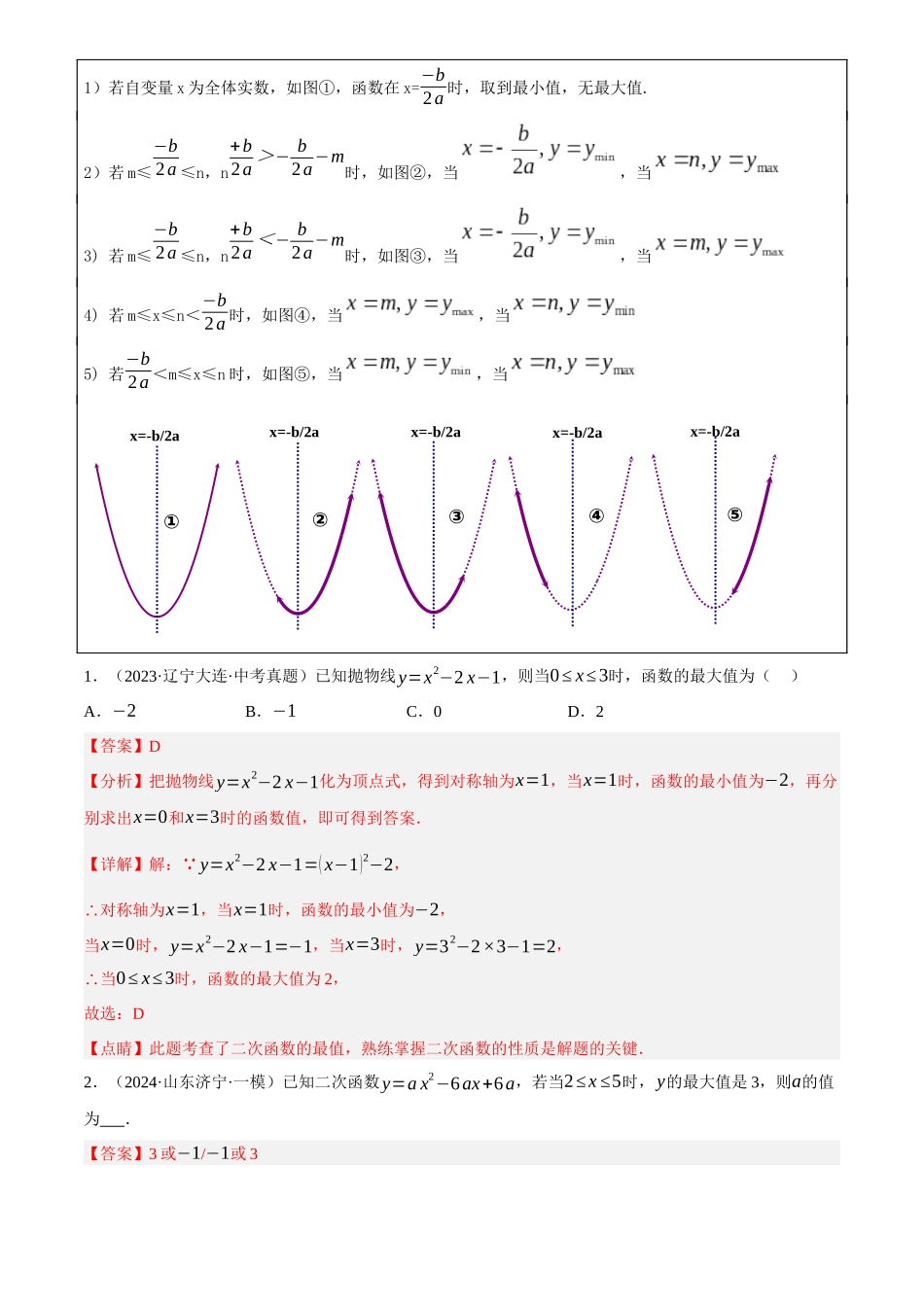 2025年中考数学一轮讲练测-重难点03 二次函数的最值问题(2种命题预测+19种题型汇总+专题训练+10种解题方法)(解析版).docx_第2页