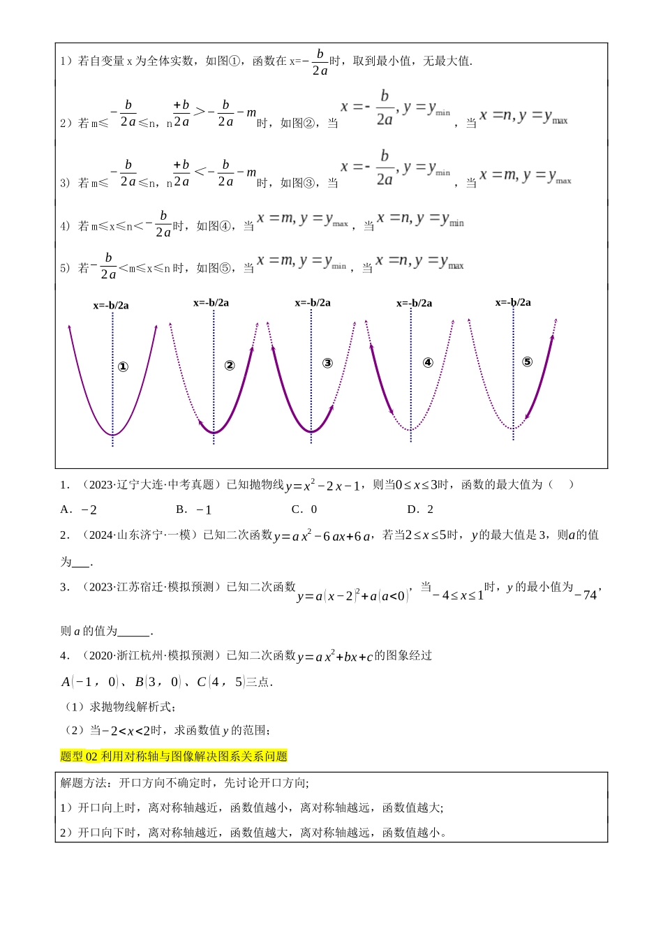 2025年中考数学一轮讲练测-重难点03 二次函数的最值问题(2种命题预测+19种题型汇总+专题训练+10种解题方法)(原卷版).docx_第2页