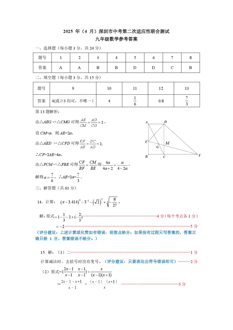 2025深圳中考第二次31校联考数学答案.pdf_第1页