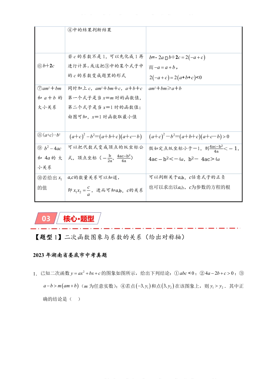备考2024年中考数学模型方法技巧专题突破专题3-4 二次函数选填压轴7类常考热点问题（原卷版）.pdf_第3页