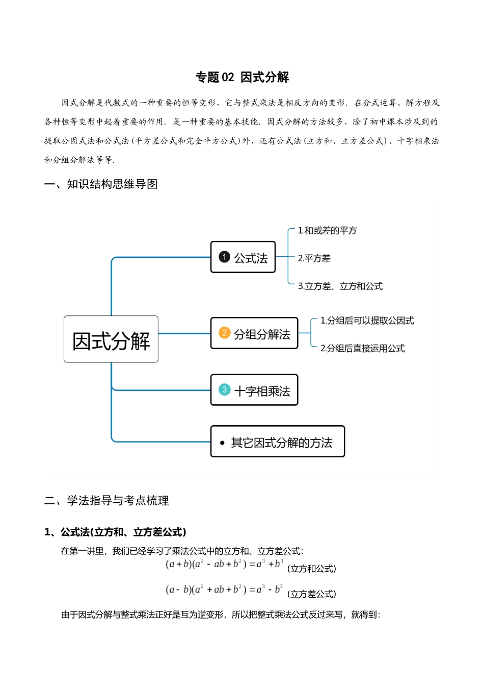 初升高暑期数学精品讲义-专题02 因式分解重难点突破（原卷版） .docx_第1页