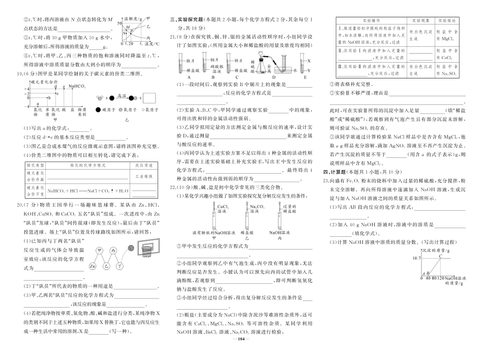 初中化学《期中试卷》9下册（人教版）-人九化学全册复习.pdf_第2页