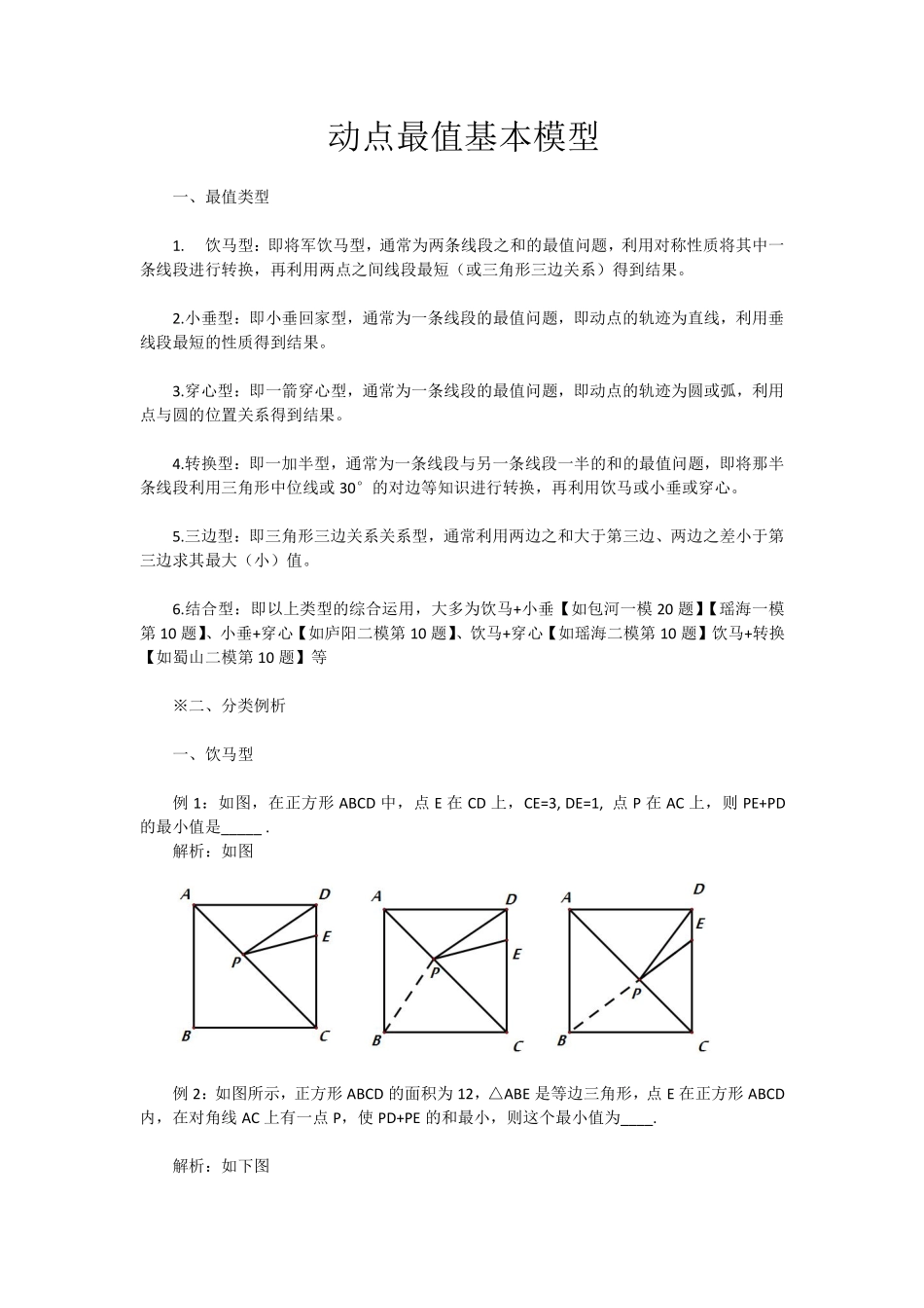 初中数学58种模型-21、动点最值基本模型.pdf_第1页