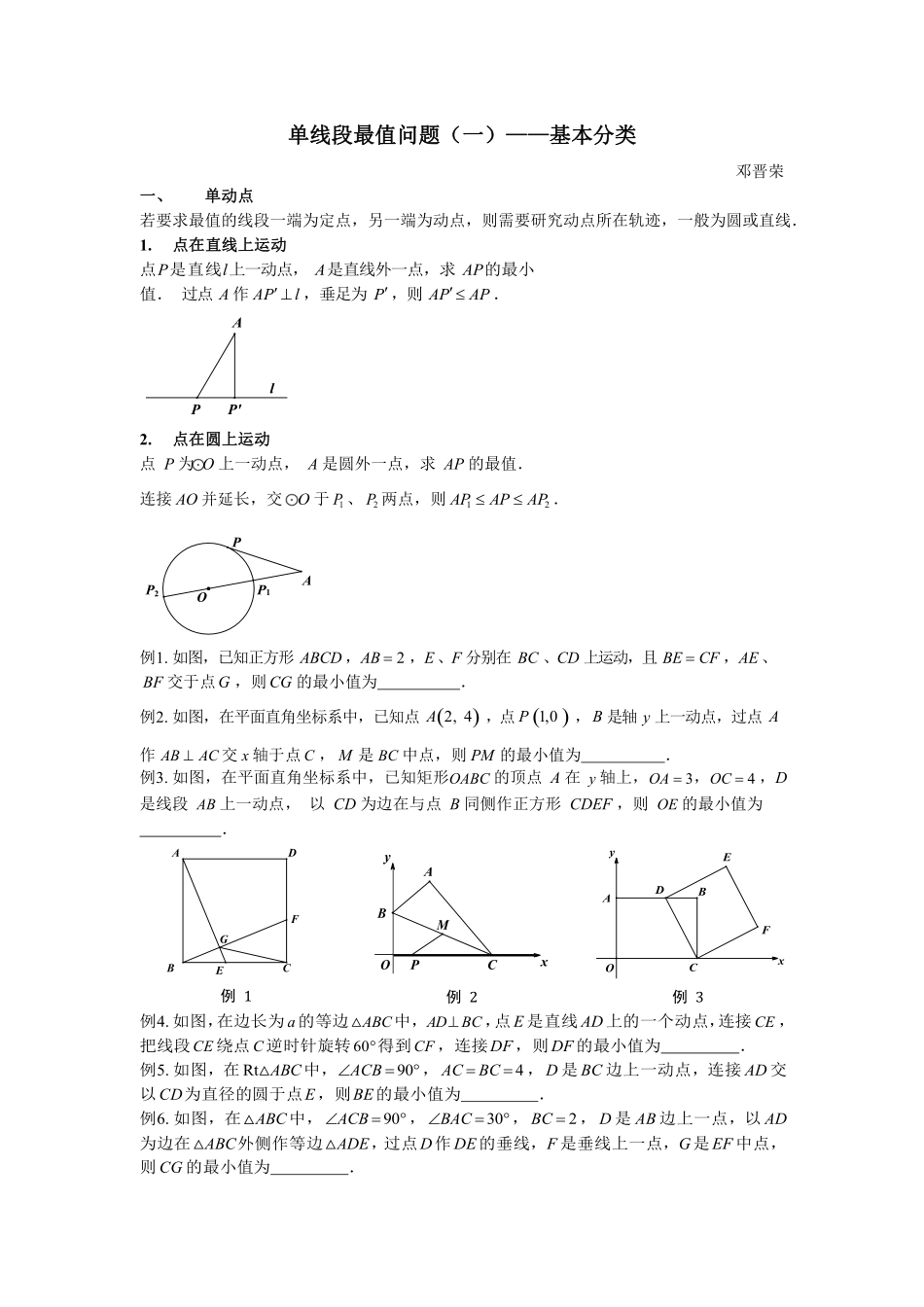 初中数学58种模型-22、单线段最值问题整合.pdf_第1页