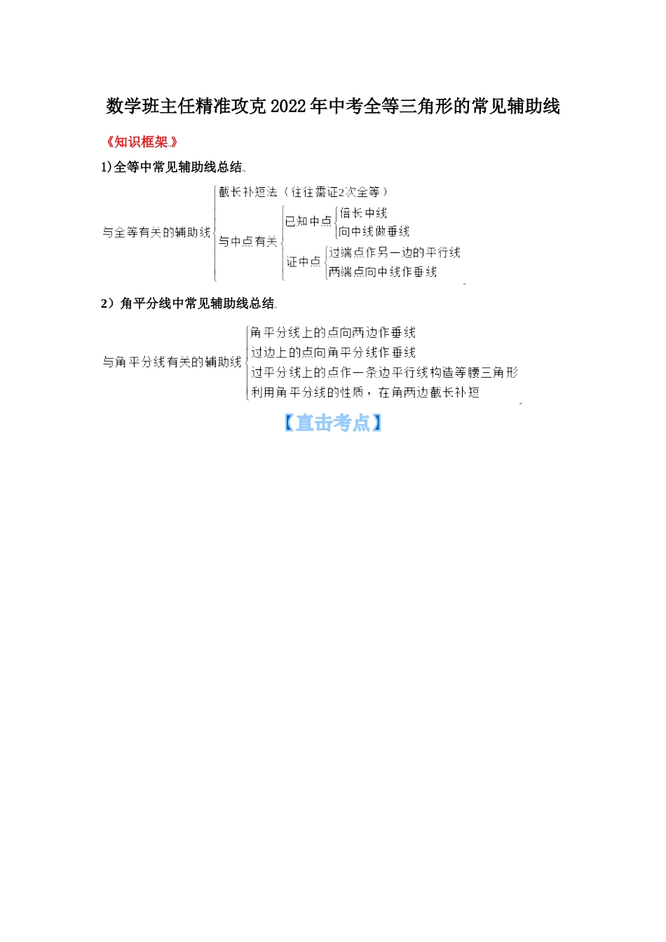 初中数学大招-87 数学班主任精准攻克2022年中考全等三角形的常见辅助线.docx_第1页