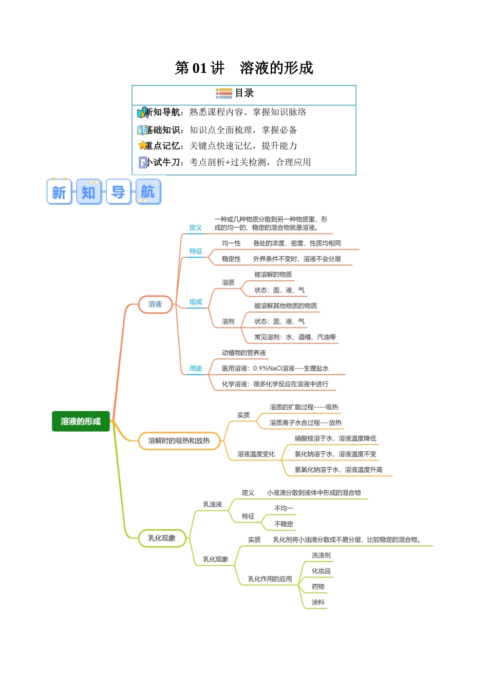 第01讲 溶液的形成（解析版）-【寒假自学课】2024年九年级化学寒假提升学与练（人教版）.docx_第1页