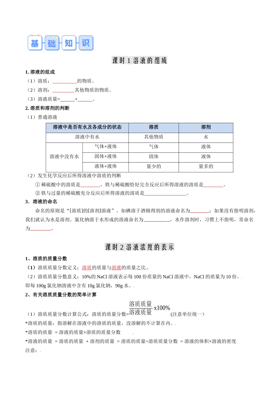 第02讲  溶液组成的表示（原卷版）-【寒假自学课】2024年九年级化学寒假提升学与练（沪教版）.docx_第2页