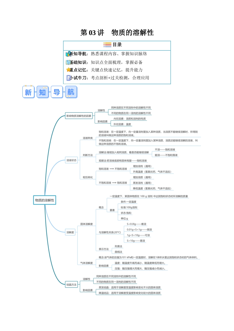 第03讲  物质的溶解性（解析版）-【寒假自学课】2024年九年级化学寒假提升学与练（沪教版）.docx_第1页